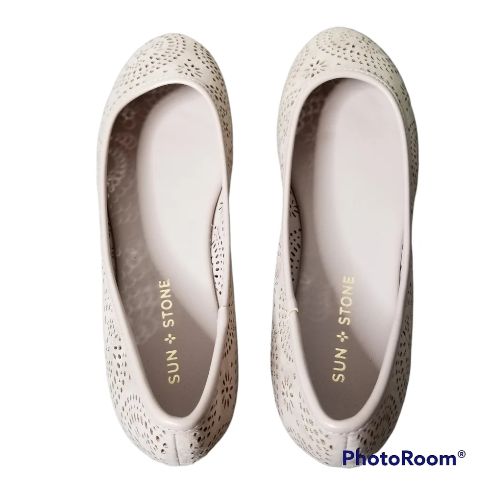 Sun+Stone Sophia ballet flats blush beige slip on cutouts sz 8.5m nib